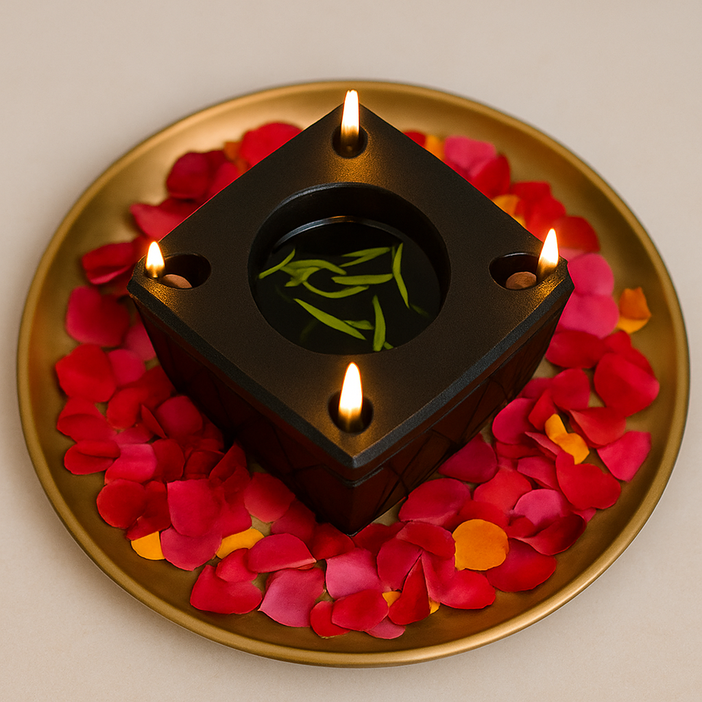 Traditional Miniature Square Stone Diya (4 inches)