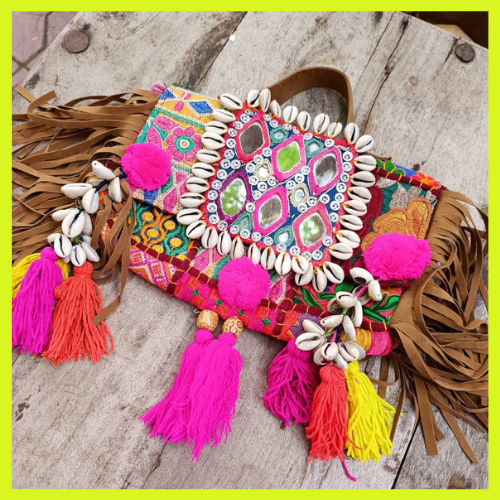 Banjara Boho Bags - Multi color thread Rhombus Mirror