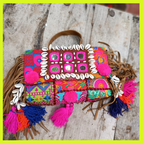 Banjara Boho Bags - Pink thread Round 5 Mirrors