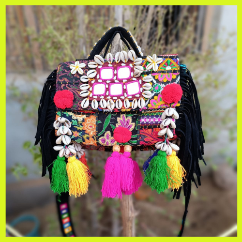 Banjara Boho Bags - Black strings Square Mirror