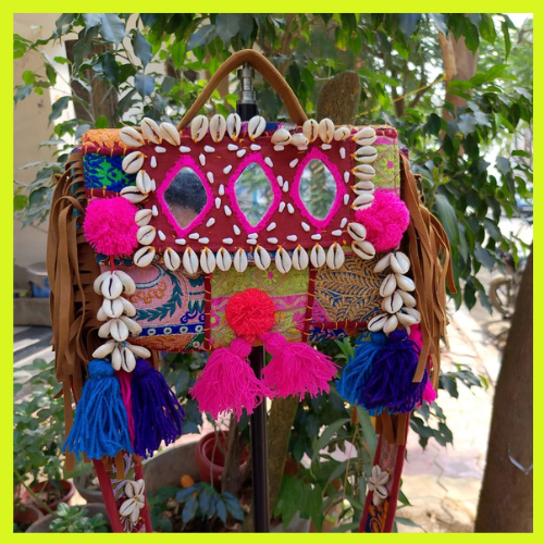 Banjara Boho Bags - Pink thread Rhombus Mirror