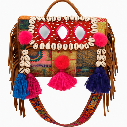 Banjara Boho Bags - Pink thread Rhombus Mirror