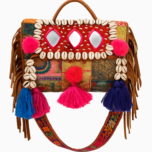 Banjara Boho Bags - Pink thread Rhombus Mirror