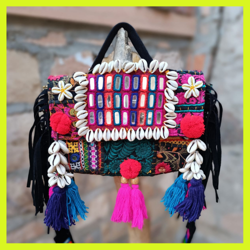 Banjara Boho Bags - Black strings Multi Mirror