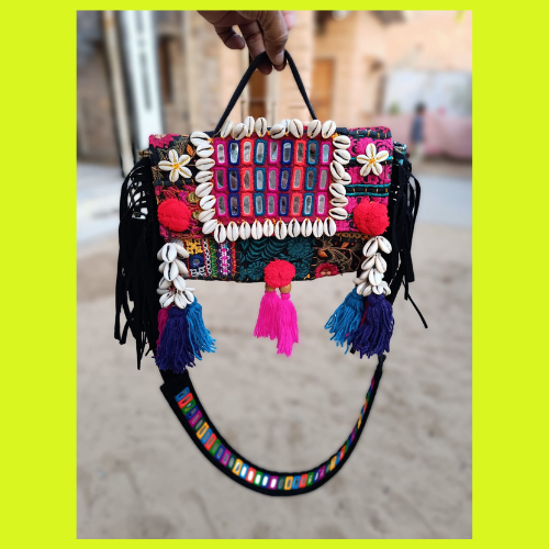 Banjara Boho Bags - Black strings Multi Mirror