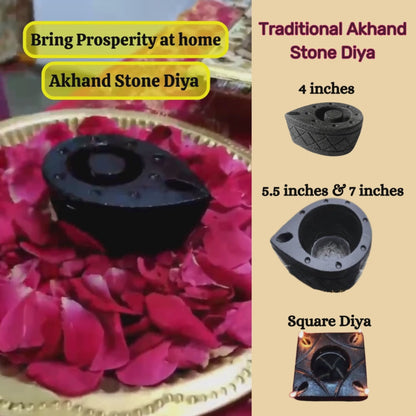 Traditional Miniature Square Stone Diya (4 inches)